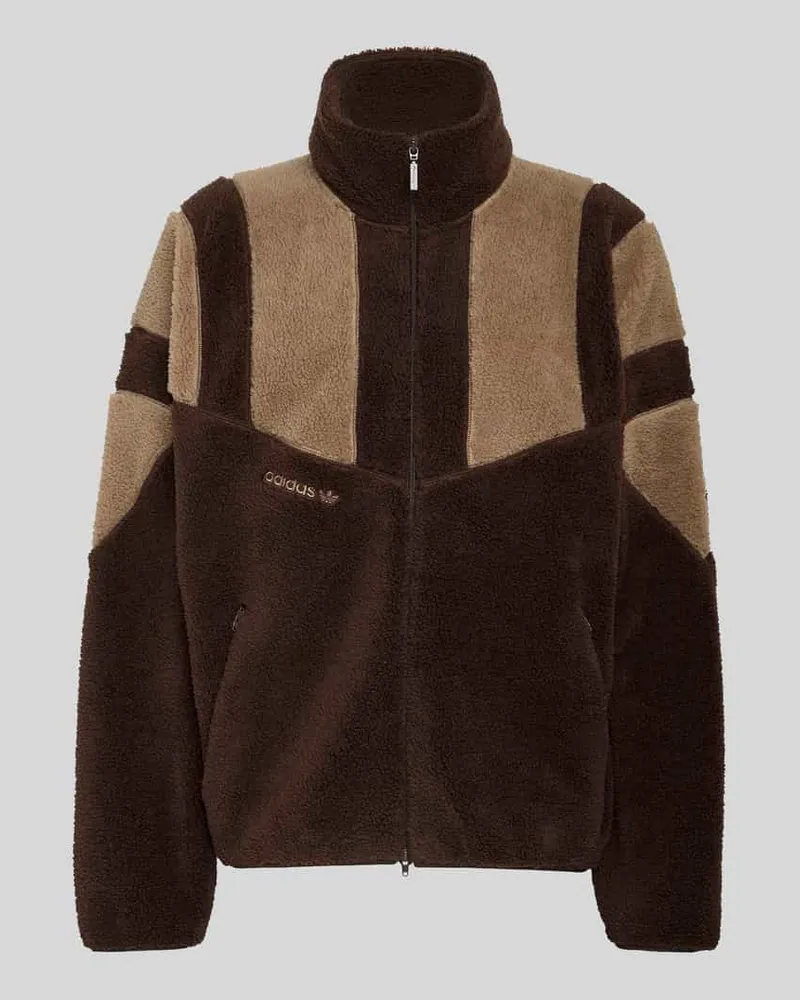 adidas Relaxed Fit Teddyjacke mit Logo-Stickerei Dunkelbraun