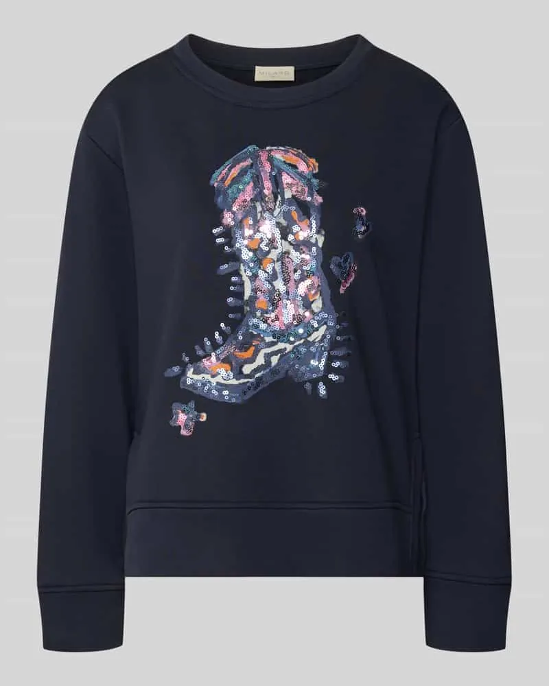 Milano Italy Sweatshirt mit Motiv-Print und Pailletten Marine