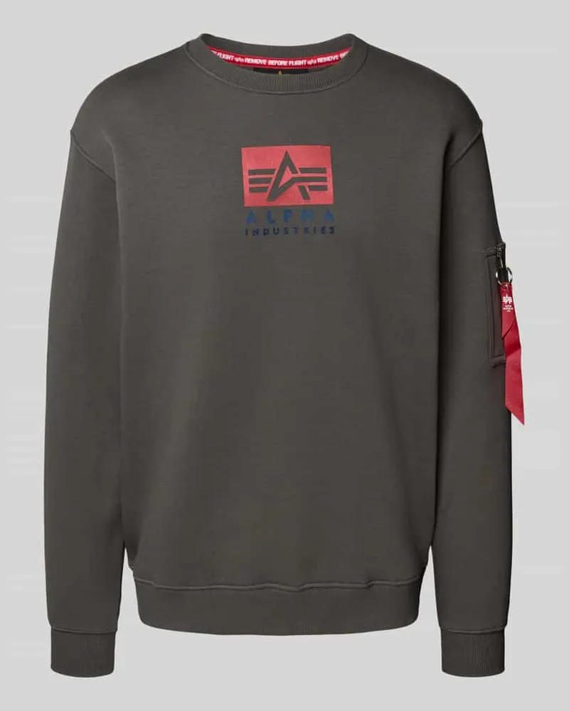 Alpha Industries Sweatshirt mit Reißverschlusstasche am Ärmel Anthrazit