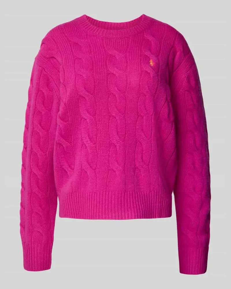 Ralph Lauren Strickpullover aus Baumwoll-Kaschmir-Mix mit Zopfmuster Pink