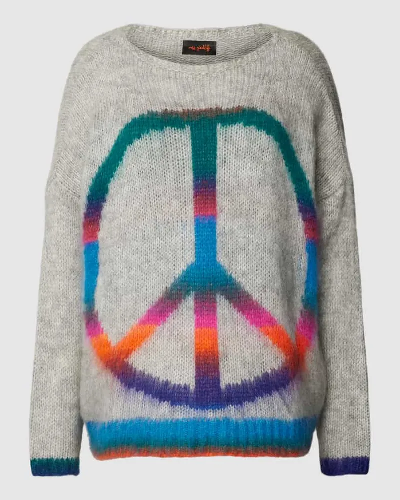 Miss Goodlife Strickpullover mit Motiv Modell 'RAINBOW PEACE Hellgrau