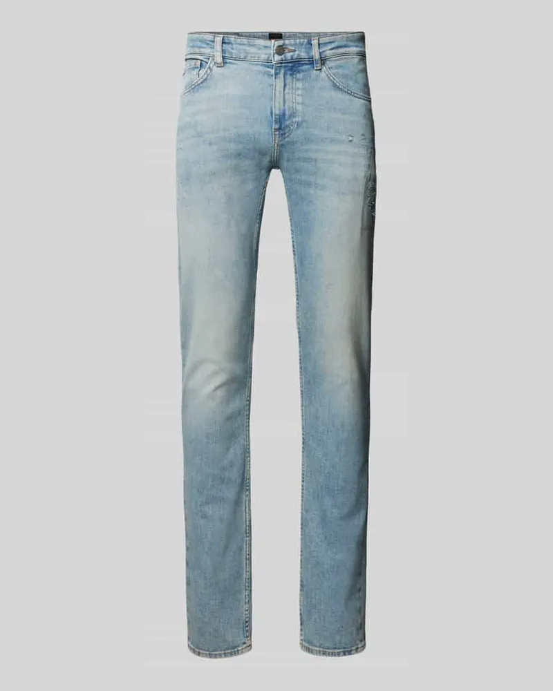 HUGO BOSS Slim Fit Jeans im Destroyed-Look Modell 'Delaware Hellblau