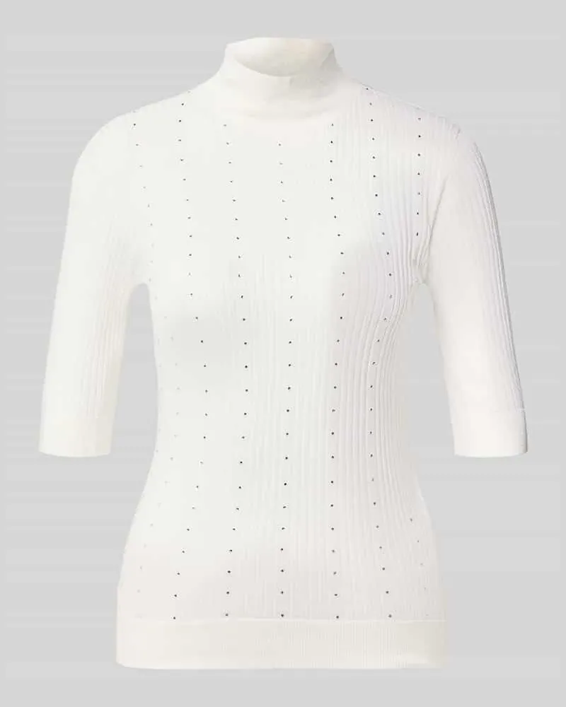Liu Jo Slim Fit Longsleeve aus reiner Lanawolle Modell 'Maglia Costine Offwhite