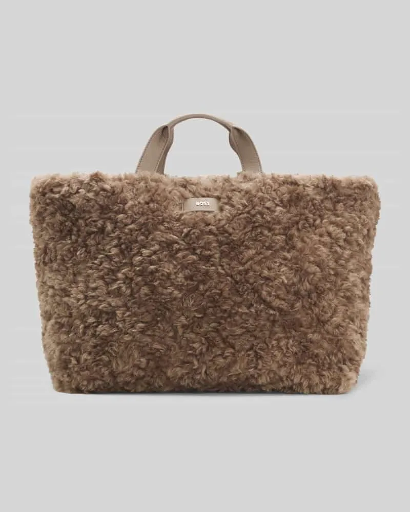 HUGO BOSS Shopper in Teddyfell-Optik mit Woll-Anteil Taupe