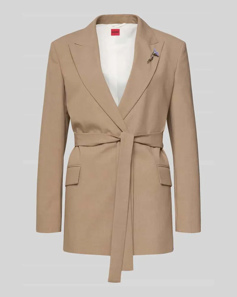 HUGO BOSS Regular Fit Longblazer mit Viskose-Anteil Modell 'ABIVALE Beige