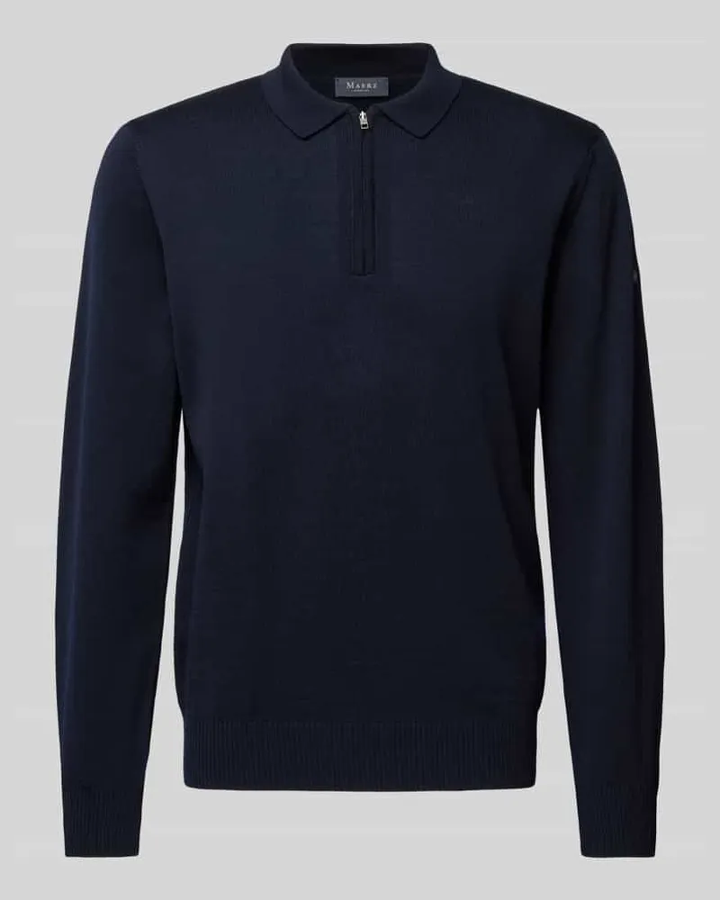 Maerz Strickpullover aus reiner Schurwolle mit Polokragen Marine