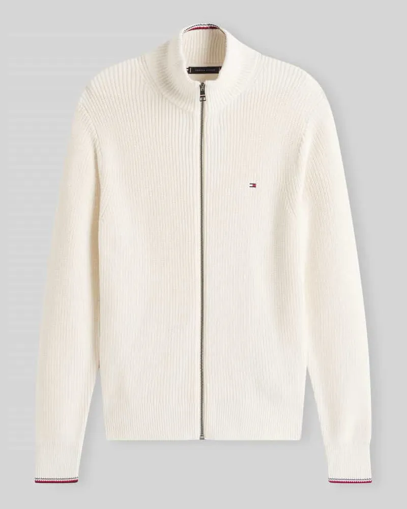 Tommy Hilfiger Regular Fit Strickjacke aus reiner Baumwolle Offwhite