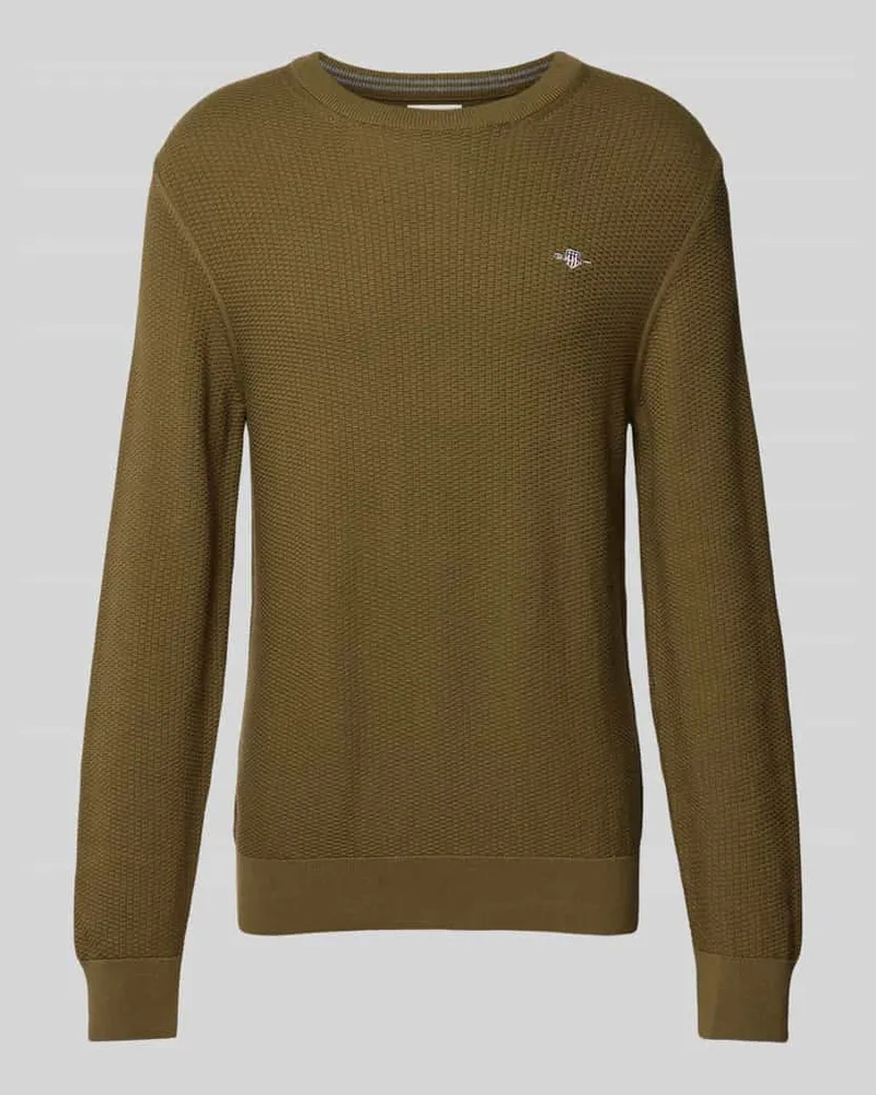 Gant Strickpullover mit Strukturmuster und Rundhalsausschnitt Oliv