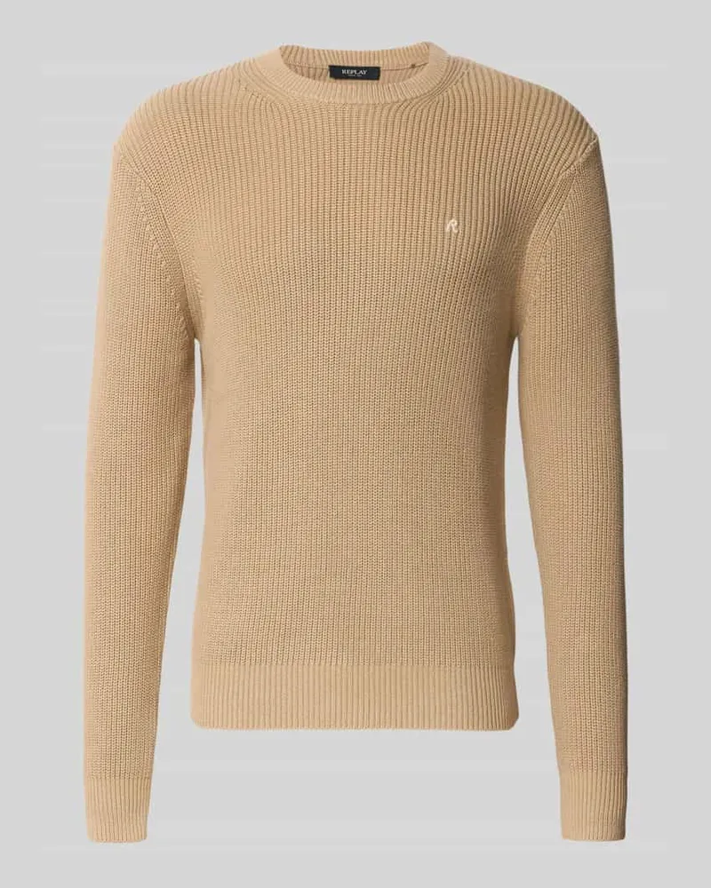 Replay Slim Fit Pullover aus reiner Baumwolle in Strick-Optik Beige