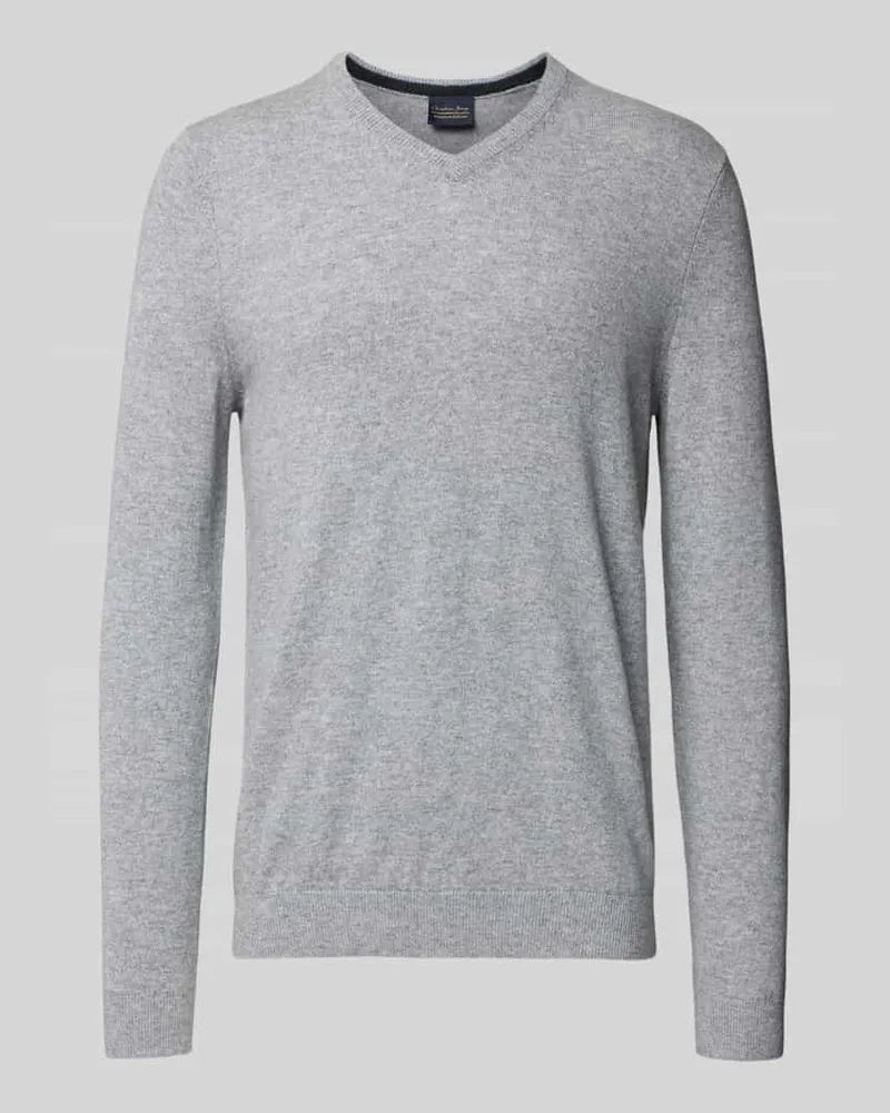 Christian Berg Kaschmirpullover mit V-Ausschnitt Mittelgrau