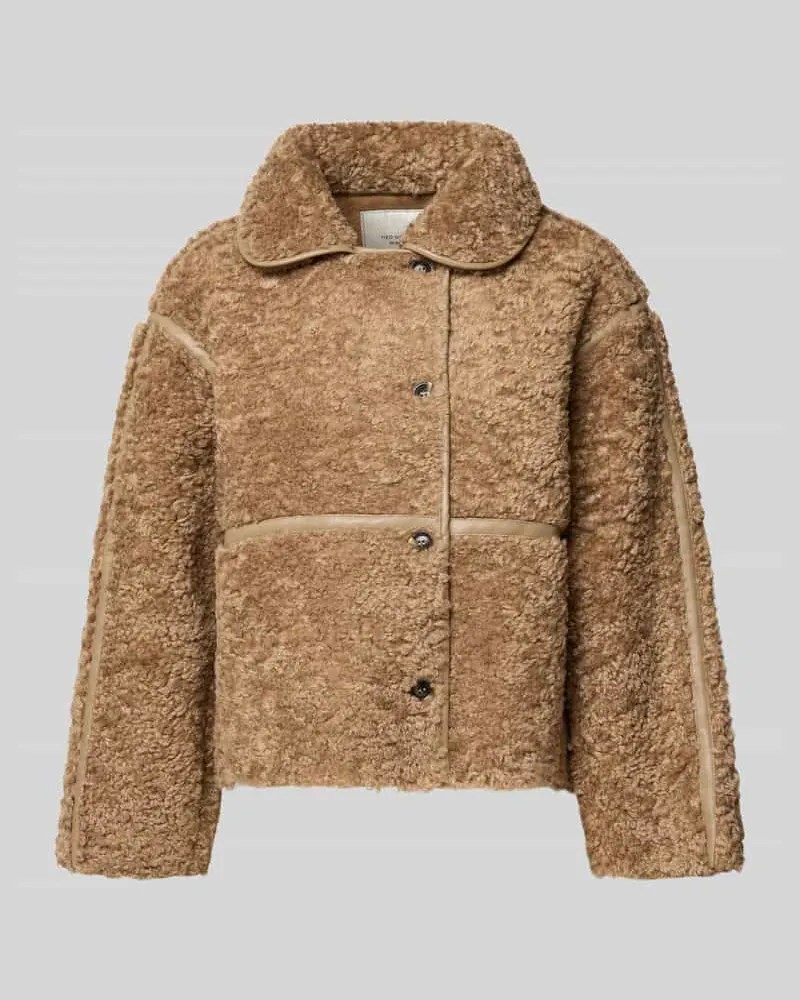 Neo Noir Jacke aus Teddyfell mit Knopfleiste Modell 'Castor Taupe