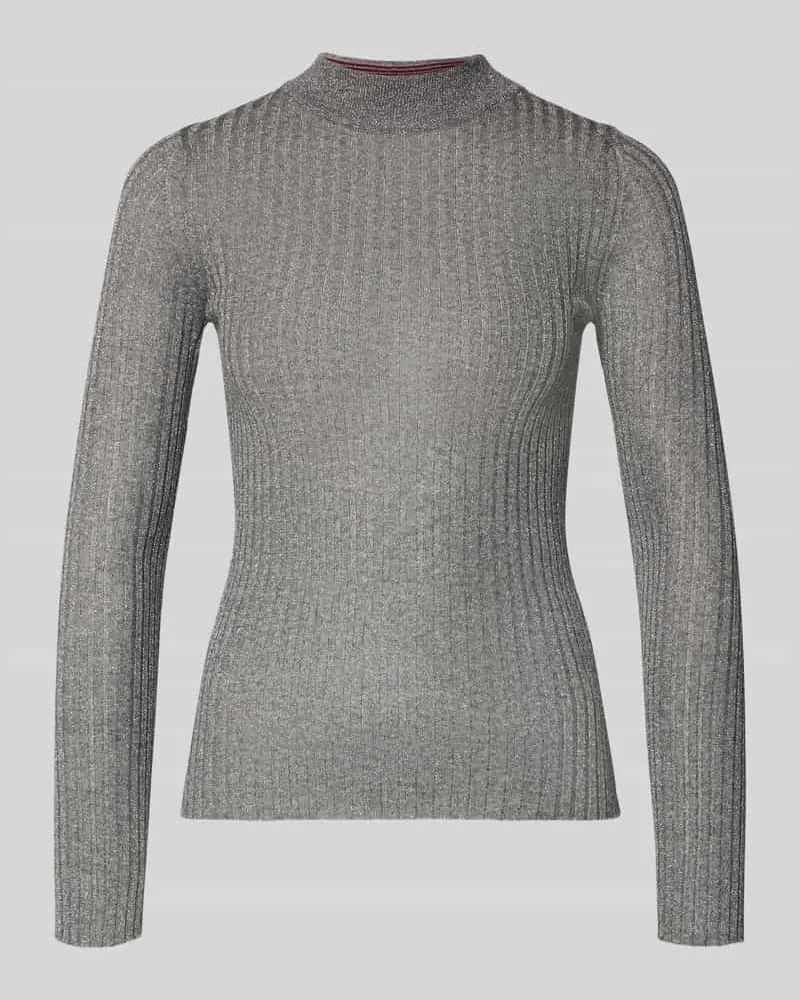 MARELLA Strickpullover mit geripptem Stehkragen Mittelgrau