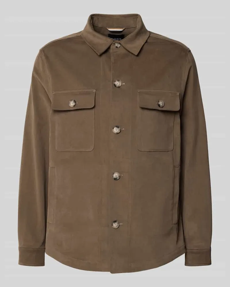 HUGO BOSS Regular Fit Hemdjacke aus Baumwoll-Mix Modell 'CARPER Schlamm