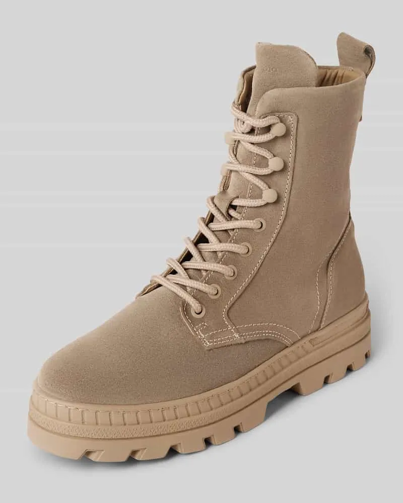 Marc O'Polo Schnürstiefel aus hochwertigem Velours-Rindsleder mit Innenzipper Taupe