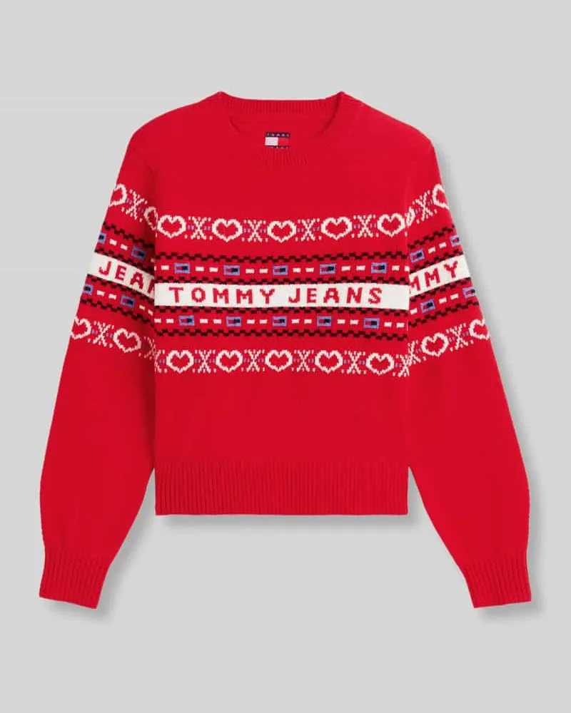 Tommy Hilfiger Pullover aus Wolle mit Logo-Schriftzug Rot