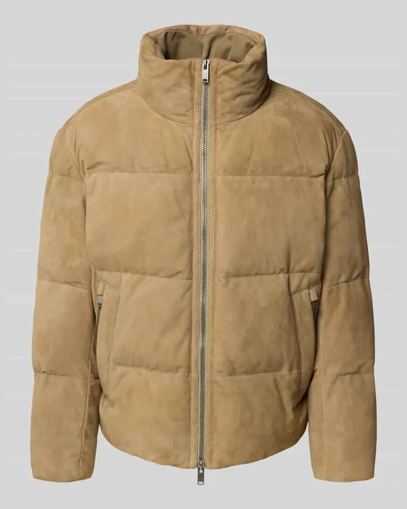 HUGO BOSS Regular Fit Steppjacke aus echtem Lammleder Modell 'JOCAMP Oliv