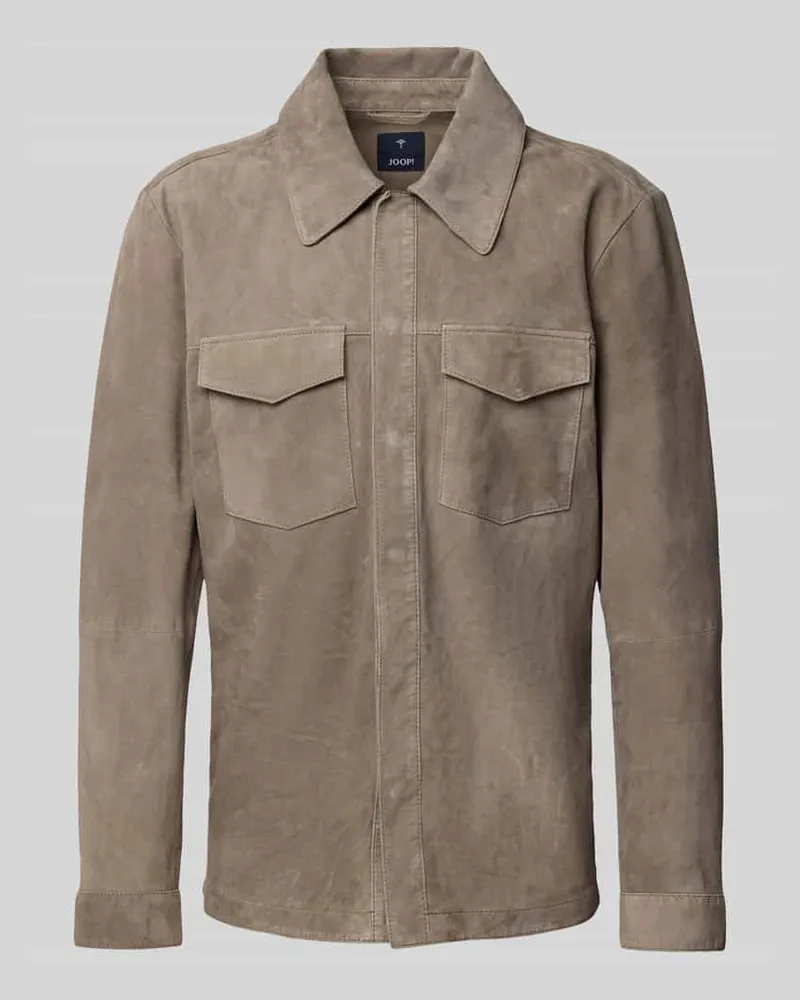 JOOP! Hemdjacke aus Ziegenvelours mit Brusttaschen Modell 'Torn Mittelgrau