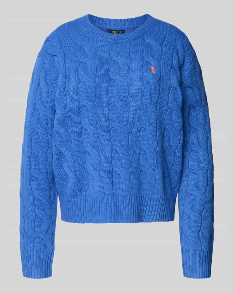Ralph Lauren Strickpullover aus Baumwoll-Kaschmir-Mix mit Zopfmuster Blau