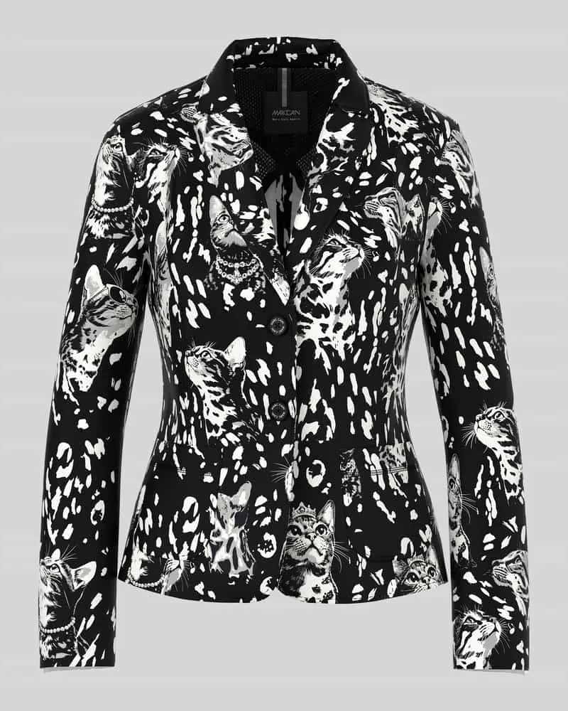 Marc Cain Taillierter Kurzblazer mit Katzenmotiv Black