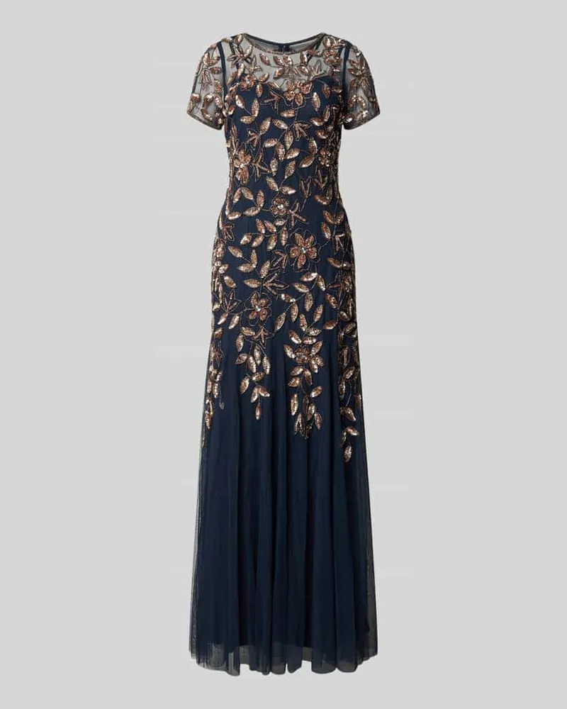 Adrianna Papell Abendkleid mit floralem Ziersteinbesatz Dunkelblau