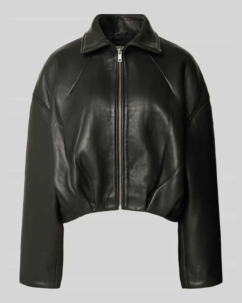 ROTATE Birger Christensen Cropped Lederjacke aus echtem Leder Black