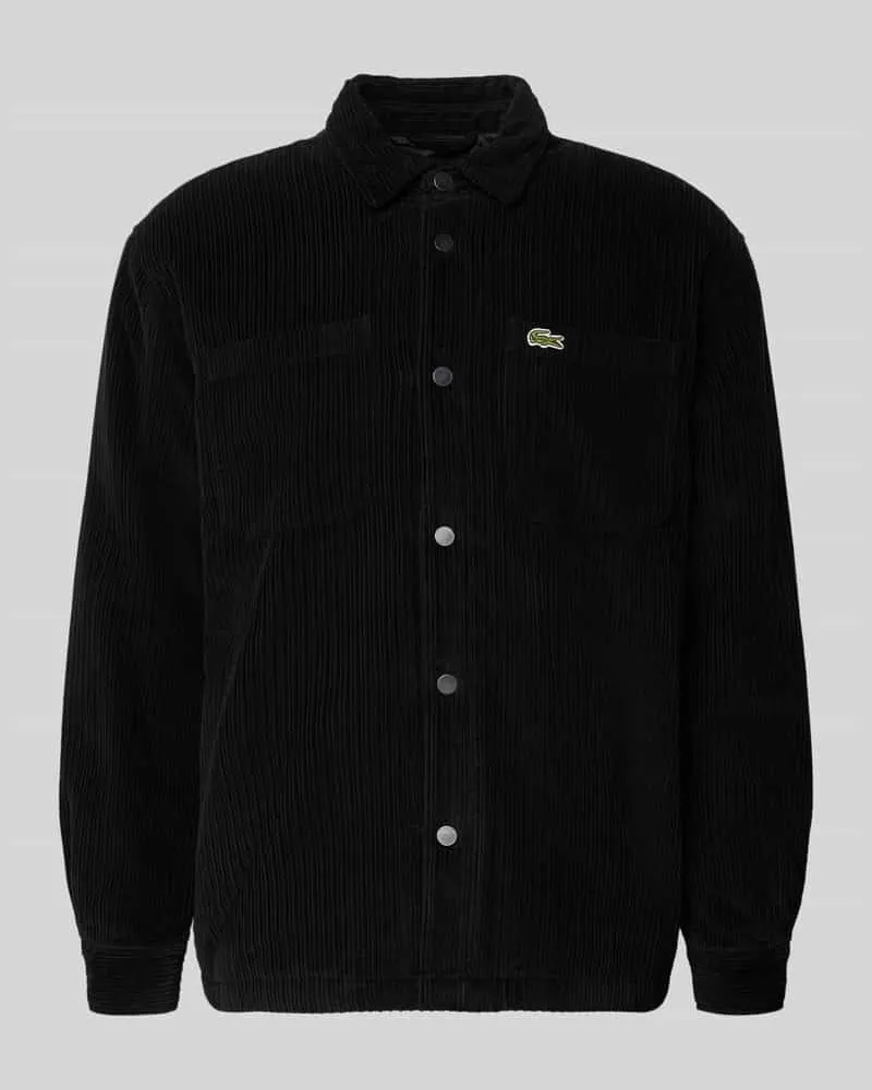 Lacoste Relaxed Fit Hemdjacke aus reiner Baumwolle Black