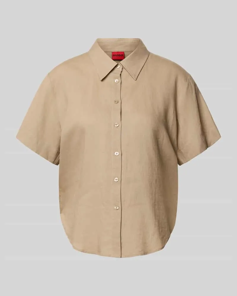 HUGO BOSS Loose Fit Kurzarmblusen aus Leinen-Viskose-Mix Modell 'ENCANTADA Beige
