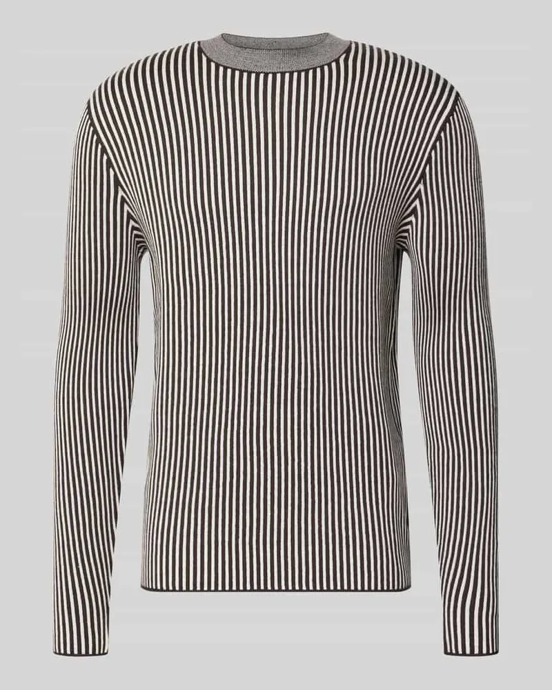 Armani Exchange Regular Fit Strickpullover aus Schurwolle-Mix mit Streifenmuster Offwhite