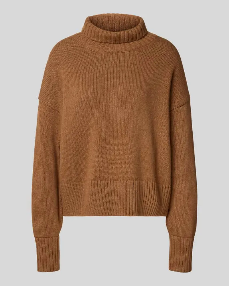 Lanius Oversized Strickpullover aus Schurwoll-Baumwoll-Mix Cognac