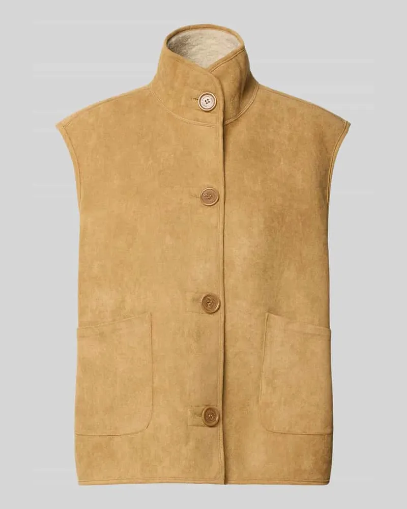 Karo Kauer Weste mit Stehkragen und Wendefunktion Beige