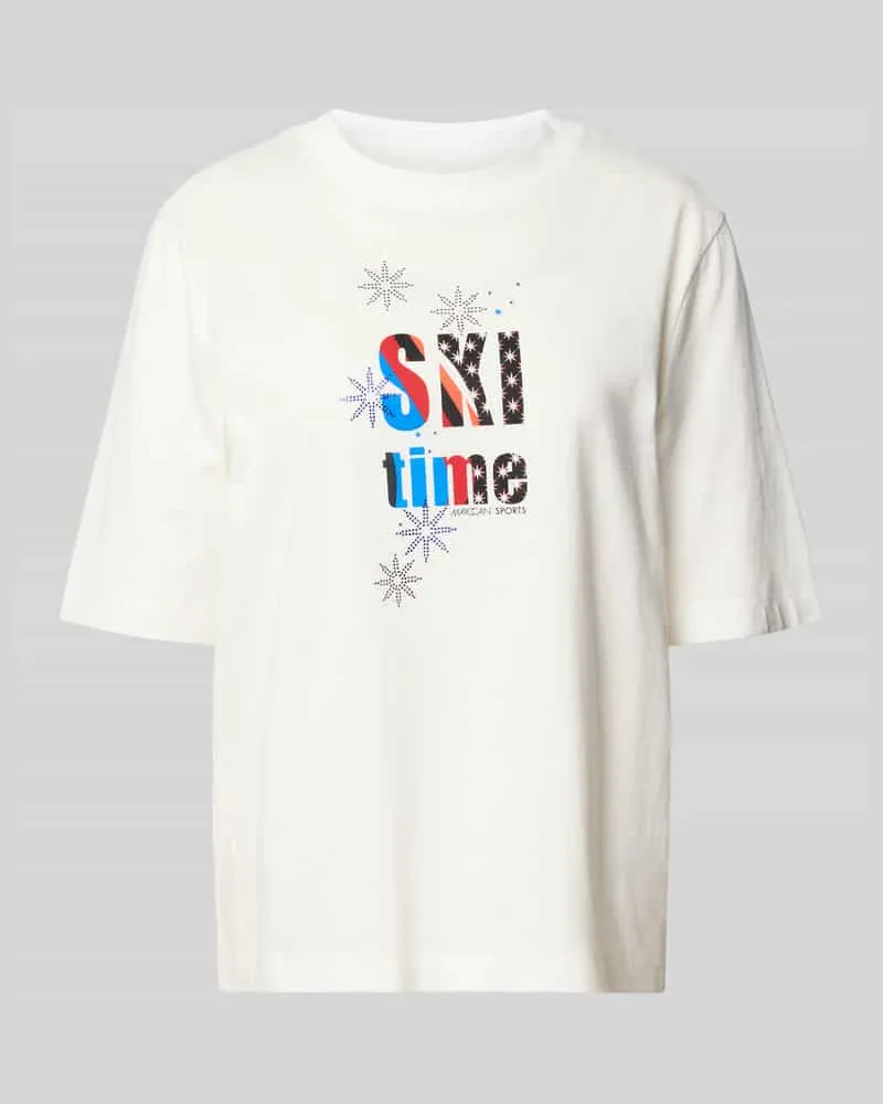 Marc Cain T-Shirt aus reiner Baumwolle mit Statement-Print Offwhite