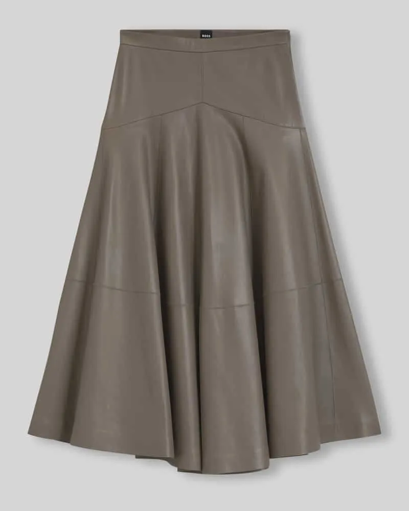HUGO BOSS A-Linien Midi-Rock aus echtem Leder Taupe
