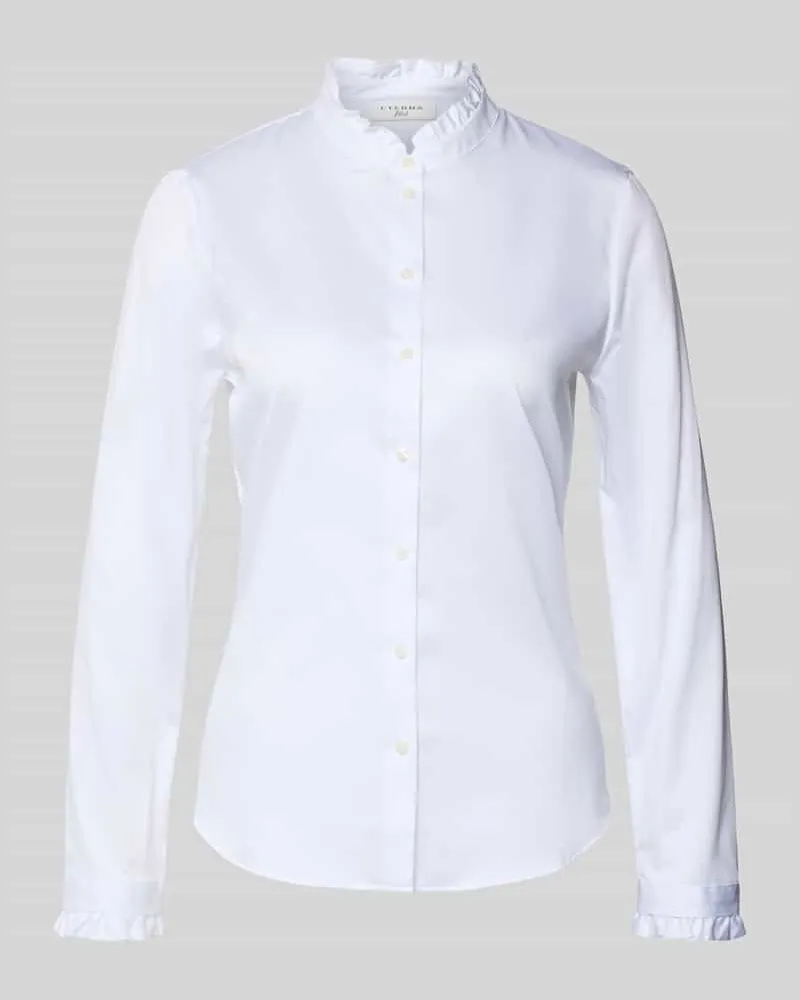 Eterna Slim Fit Hemdbluse mit Stehkragen und Rüschen Weiss