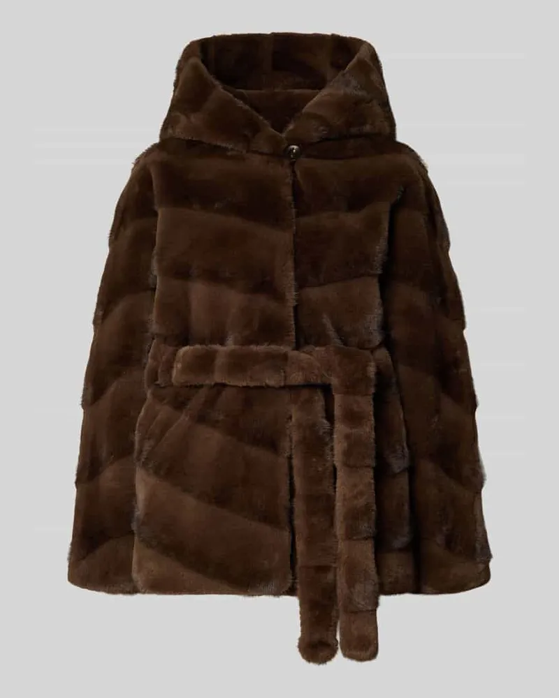 Rinascimento Jacke mit Kapuze und Bindegürtel Dunkelbraun