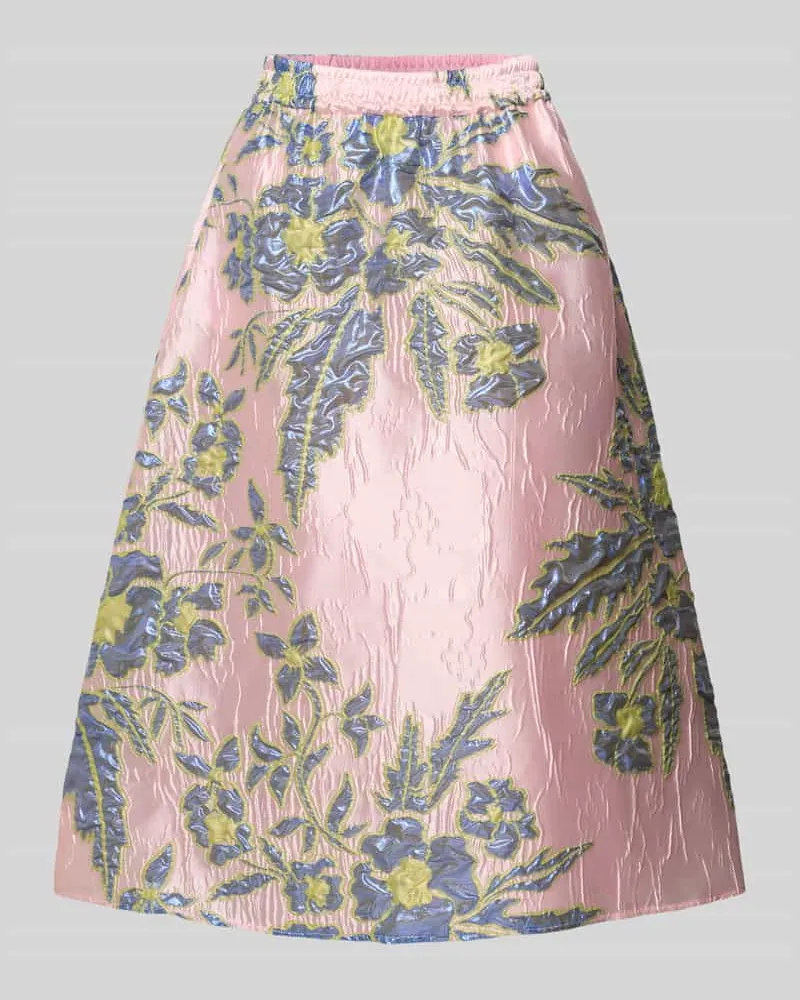 Milano Italy Regular Fit Midirock mit floralem Allover-Stitching Rose