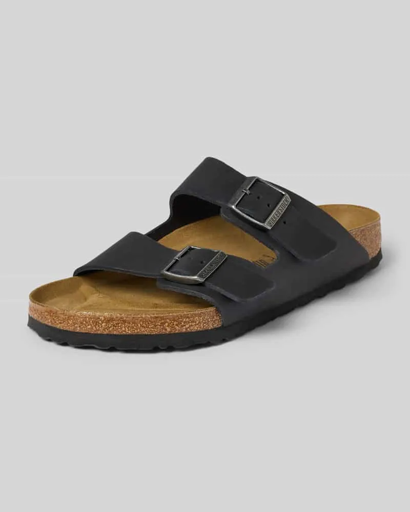 Birkenstock Slides aus Leder mit Dornschließe Modell 'Arizona Black