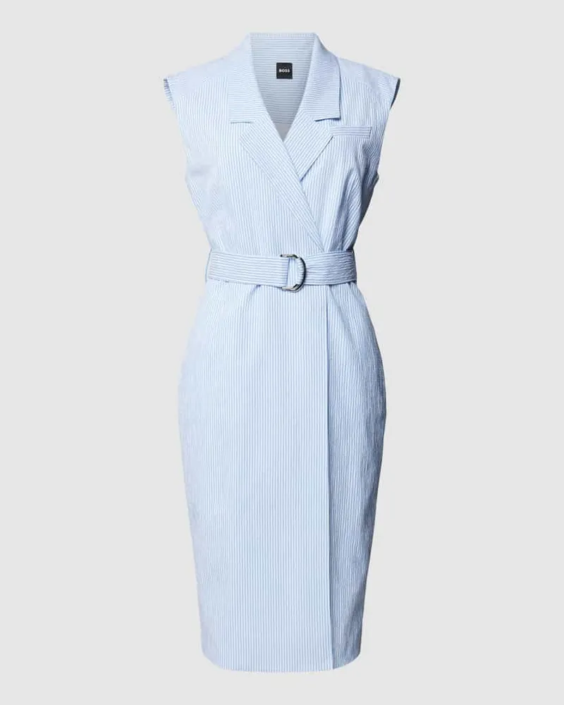 HUGO BOSS Knielanges Kleid mit Taillengürtel Modell 'Drupe Hellblau