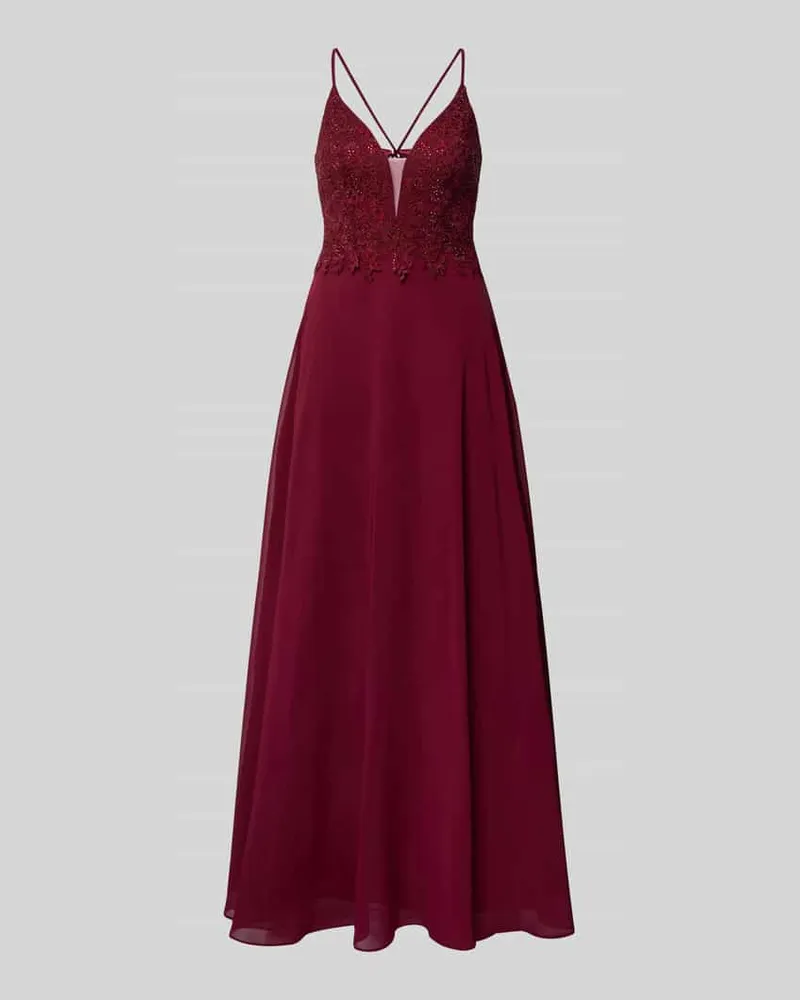 LUXUAR Regular Fit Abendkleid mit floralem Spitzenbesatz Bordeaux