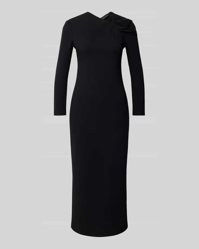 Emporio Armani Midikleid mit asymmetrischem Ausschnitt und Raffungen Black