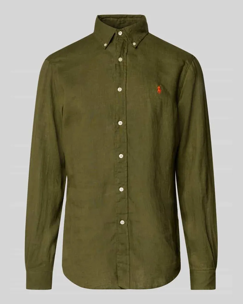 Ralph Lauren Slim Fit Leinenhemd mit Logo-Stitching Oliv