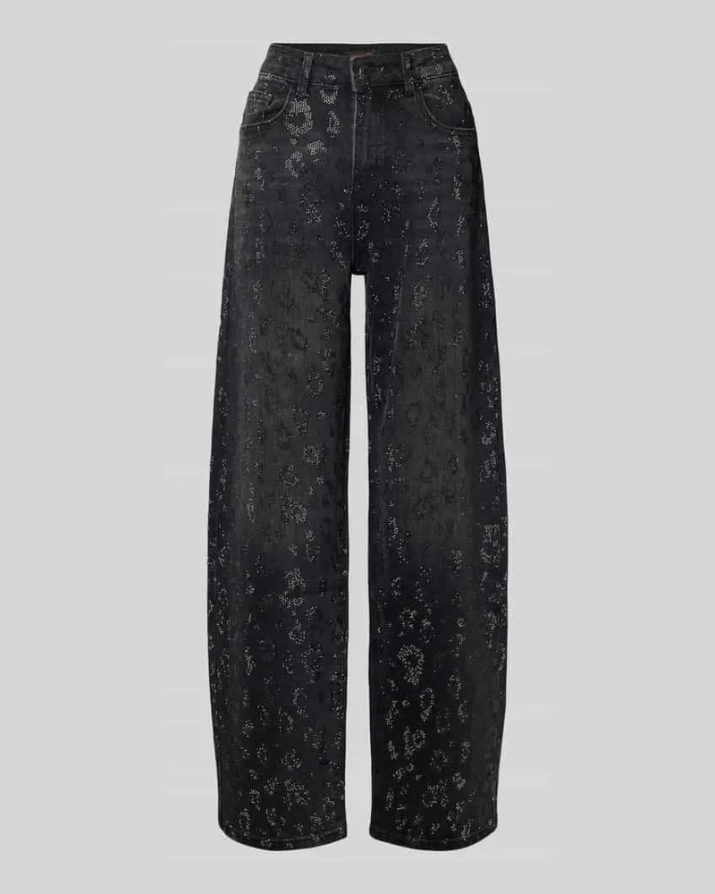 Miss Goodlife Ballon Jeans mit Ziersteinbesatz Modell 'Leosparkle Dunkelgrau