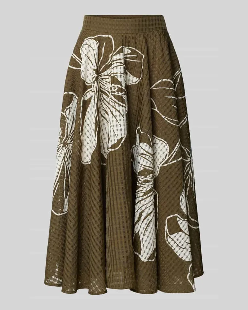 Essentiel A-Linien Midi-Rock mit Kellerfalten am Bund Modell 'JANGO Oliv