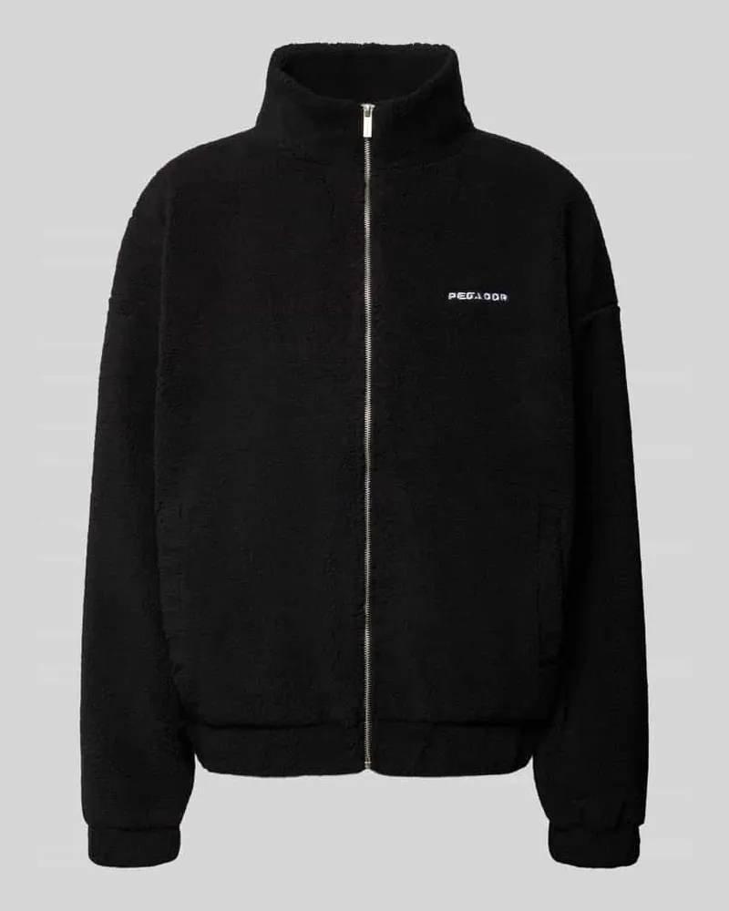 PEGADOR Regular Fit Fleecejacke mit Label-Stitching Black