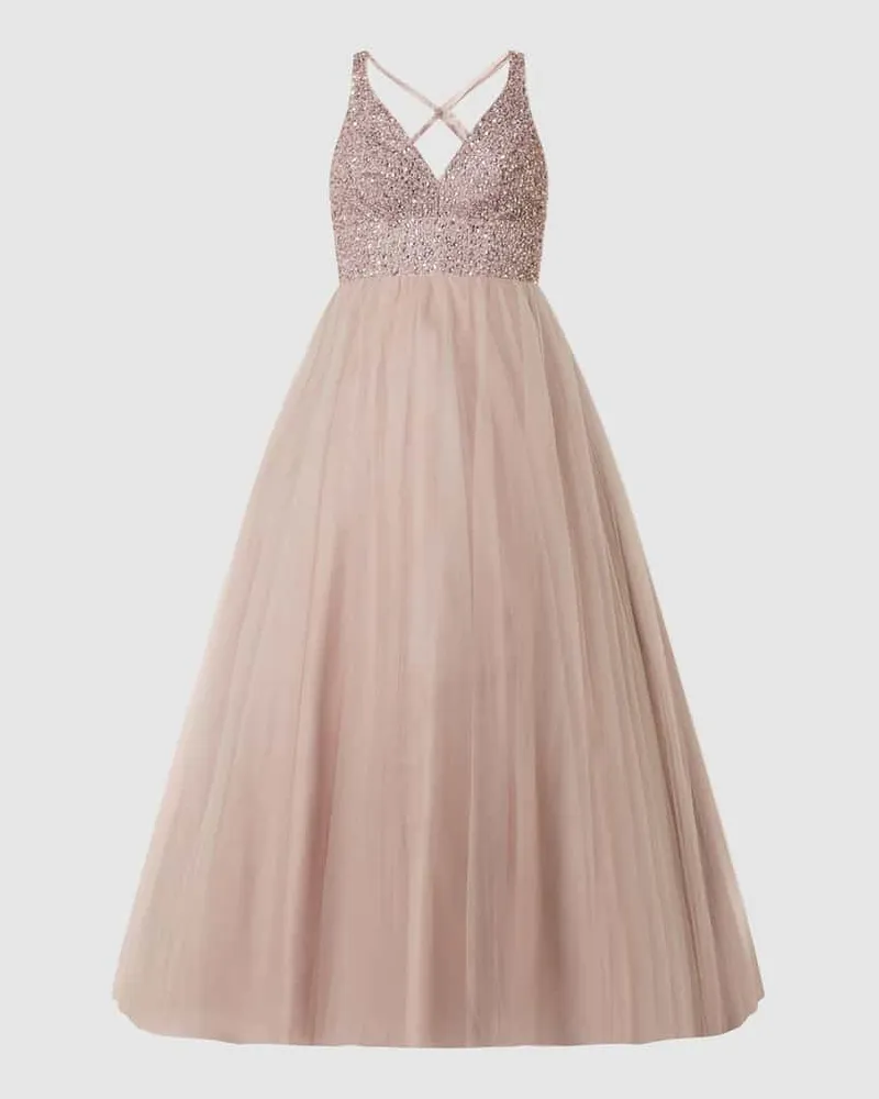 Unique Abendkleid aus Tüll mit Strasssteinen Mauve