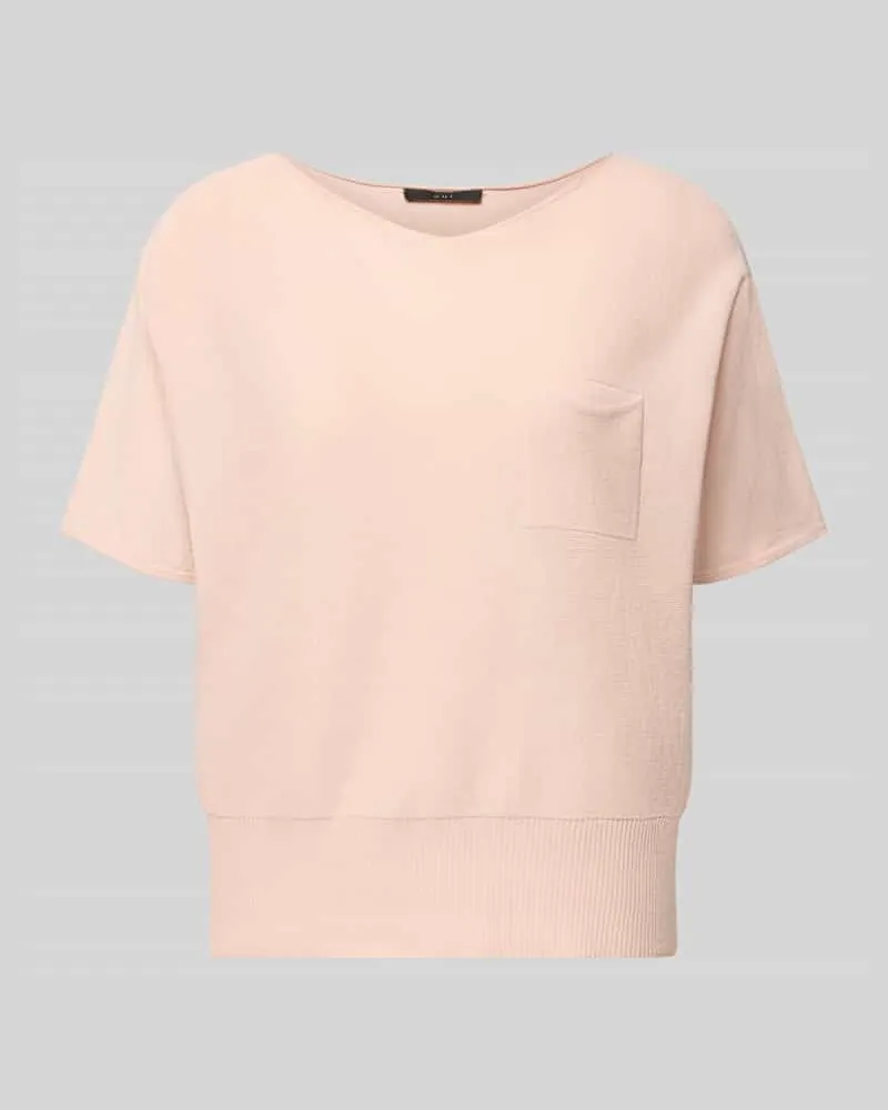 Oui  Strickpullover mit U-Boot-Ausschnitt und Brusttasche Rose