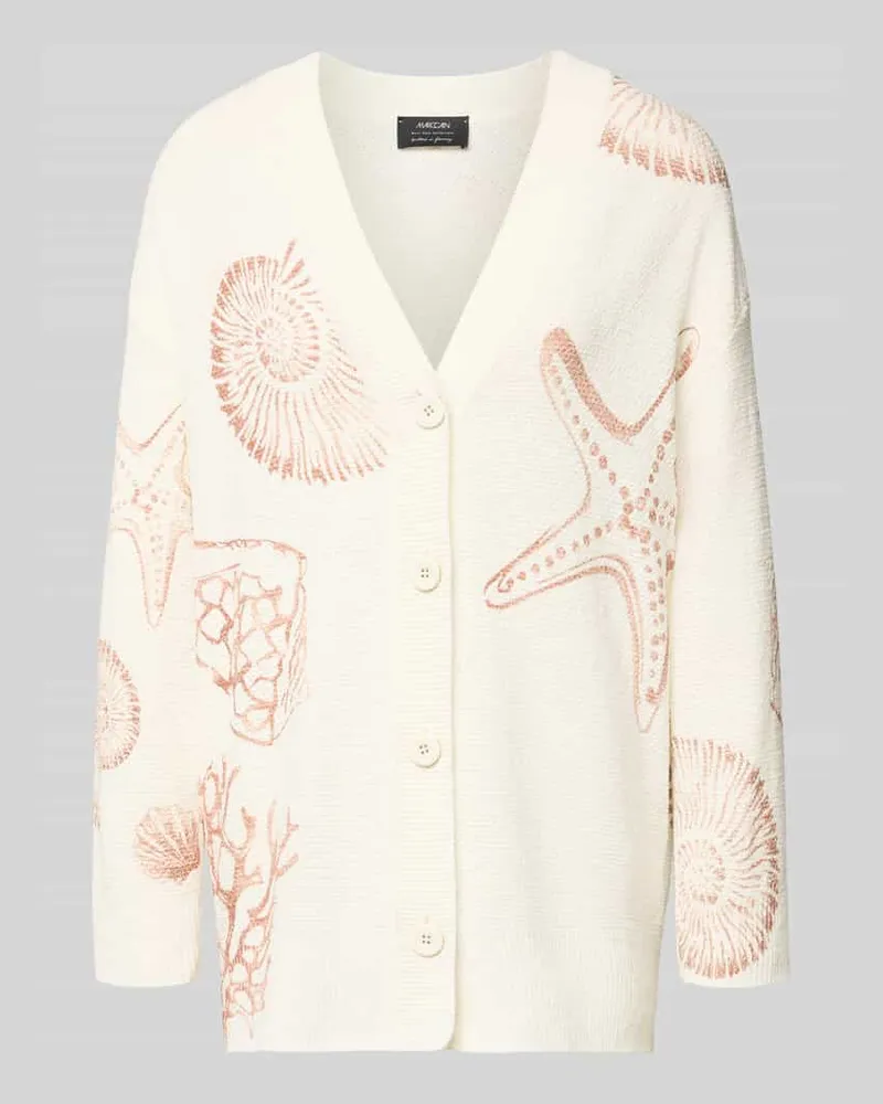 Marc Cain Cardigan mit V-Ausschnitt im Allover-Look Offwhite