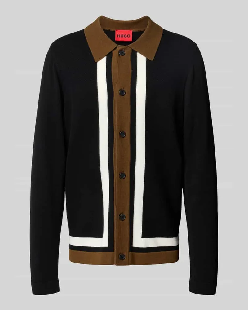 HUGO BOSS Relaxed Fit Strickjacke mit Woll-Anteil Modell 'SPLON Black