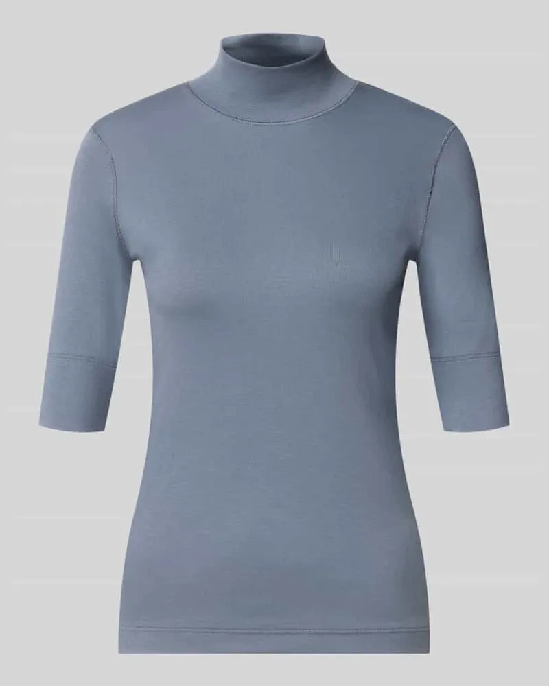 Marc Cain Slim Fit T-Shirt aus Baumwoll-Mix mit Stehkragen Rauchblau