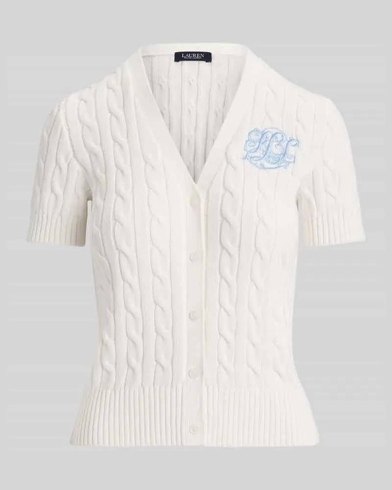 Ralph Lauren Regulat Fit Strickjacke mit kurzem Arm aus reiner Baumwolle Weiss