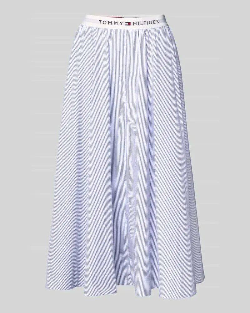 Tommy Hilfiger Ausgestellter Midi-Rock aus reiner Baumwolle Hellblau